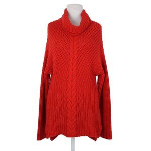 Kensie Sz M Red Open Knit Cowl Neck Long Sleeve Cotton Acrylic Sweater